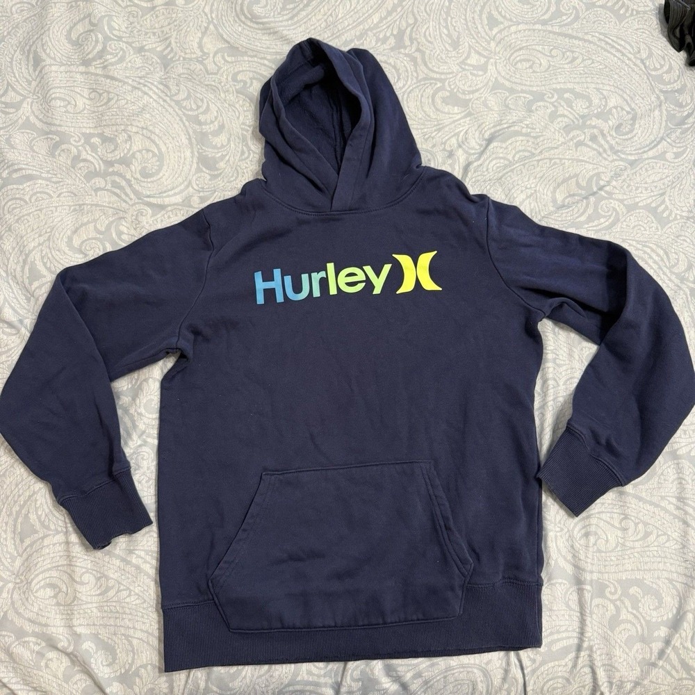 Hurley Youth Hoodie Sz 18/20 Skateboard Surf Navy Neon‎ Soft